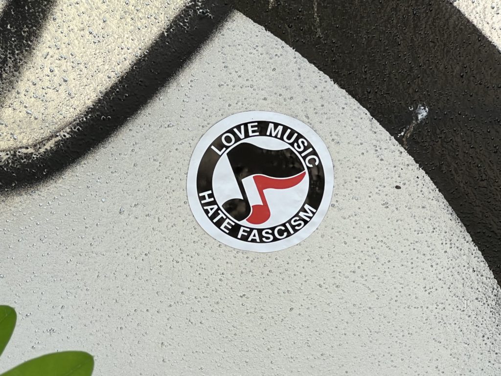 Love music hate fascism sticker 