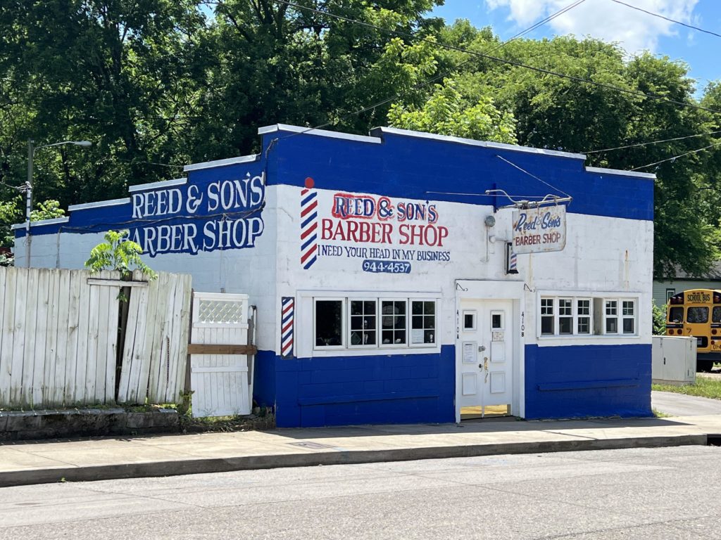 Blue and white barber shop in Nashville